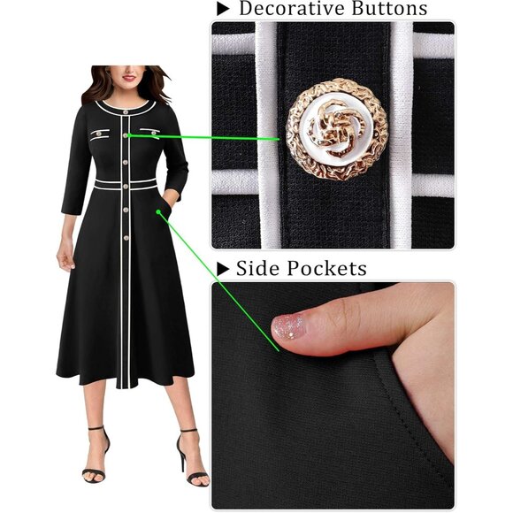 Women's Business Office Dress Slit Fit Flare Midi A-Line Work Casual - Picture 5 of 6